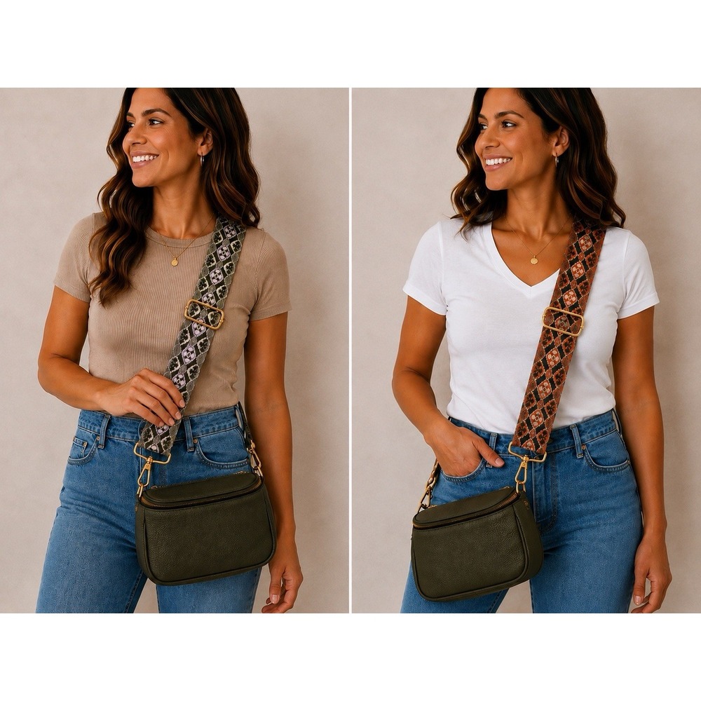 Green/Orange 2" Wide Pair Adjus Replacement Purse Crossbody Strap w/Gold Hdwr